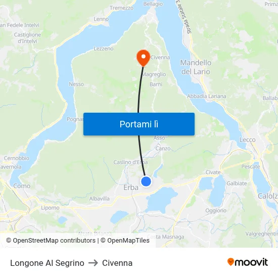 Longone Al Segrino to Civenna map