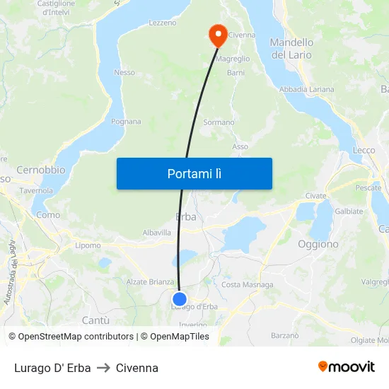 Lurago D' Erba to Civenna map