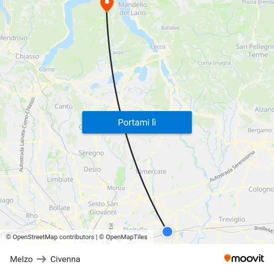 Melzo to Civenna map