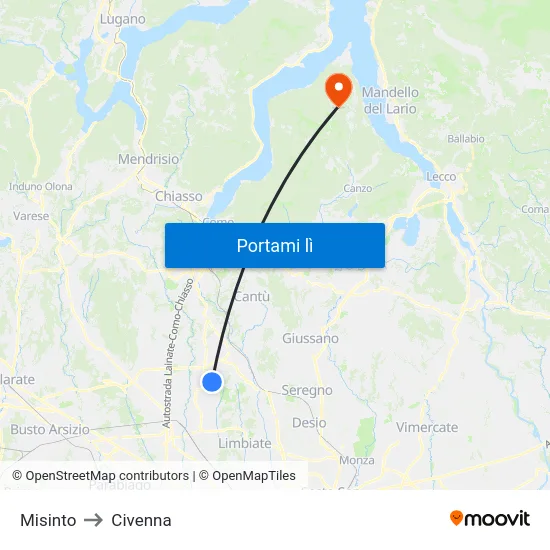 Misinto to Civenna map