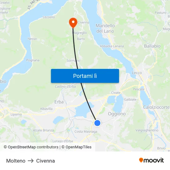 Molteno to Civenna map