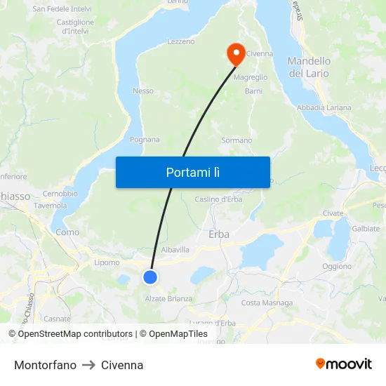 Montorfano to Civenna map