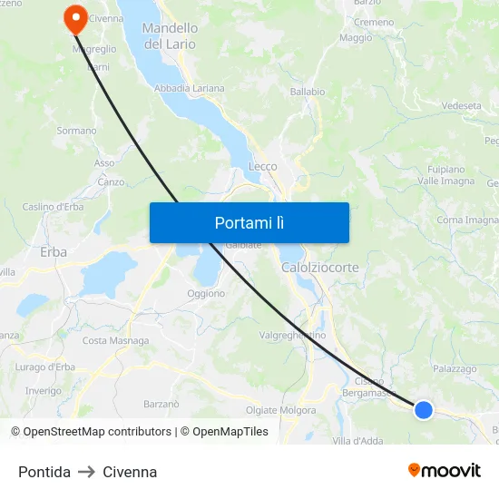 Pontida to Civenna map