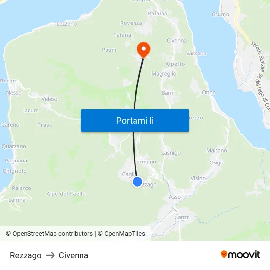 Rezzago to Civenna map