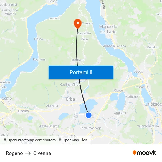 Rogeno to Civenna map