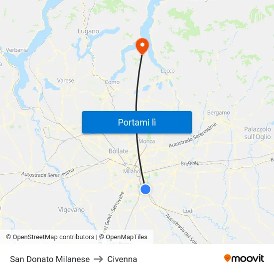 San Donato Milanese to Civenna map