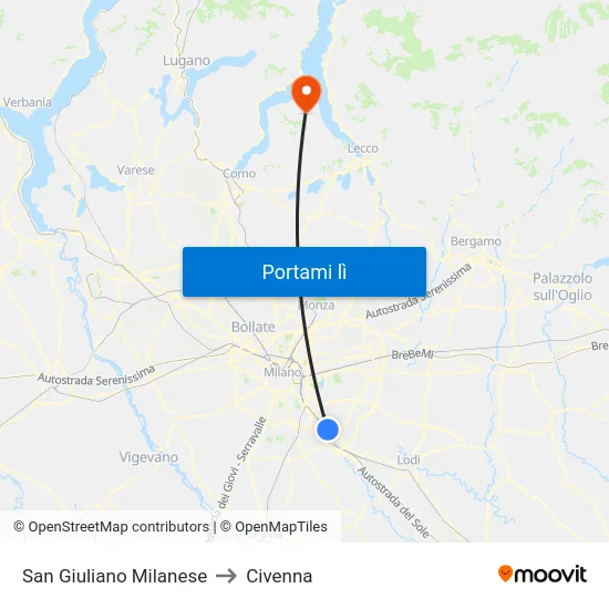San Giuliano Milanese to Civenna map