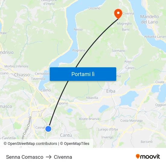 Senna Comasco to Civenna map