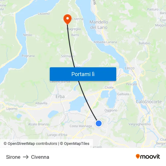 Sirone to Civenna map