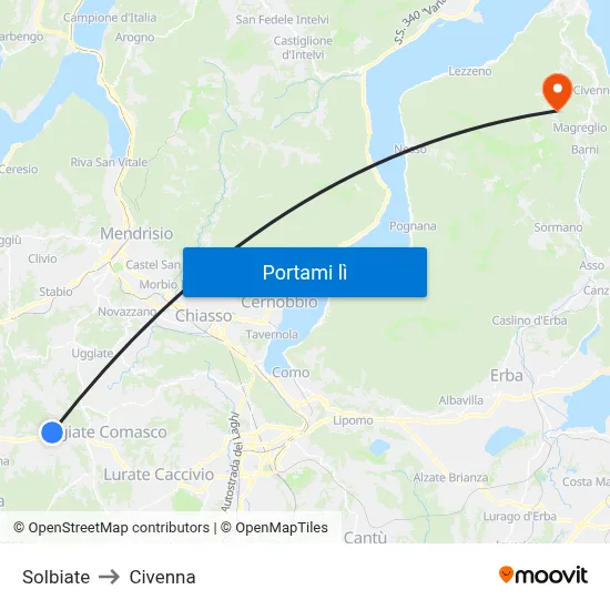 Solbiate to Civenna map