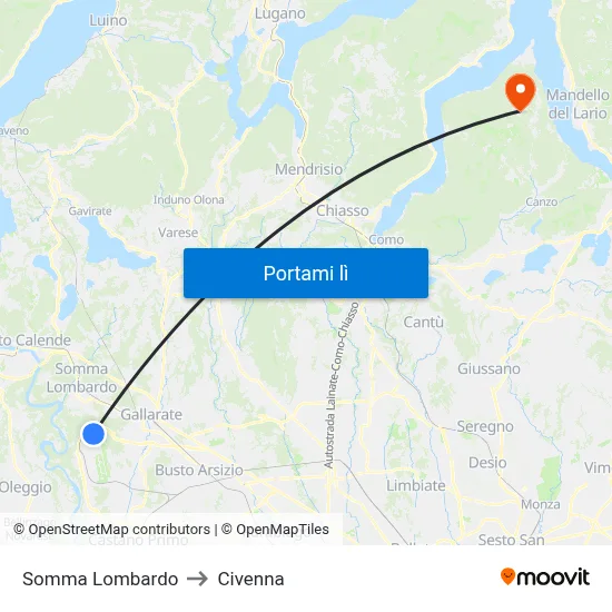 Somma Lombardo to Civenna map