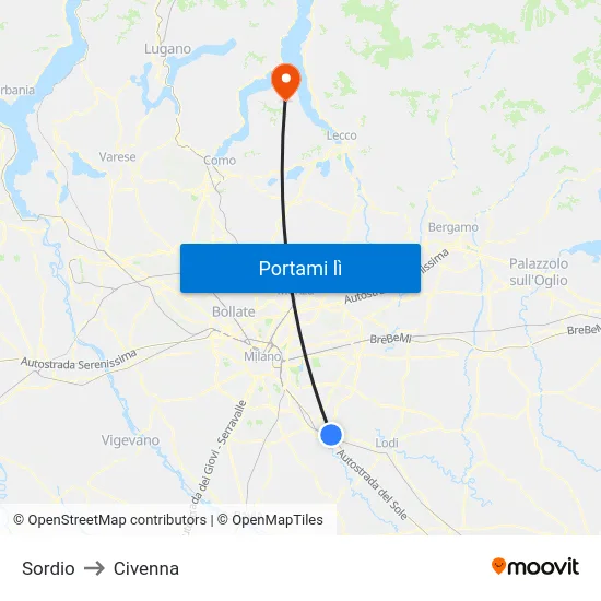 Sordio to Civenna map
