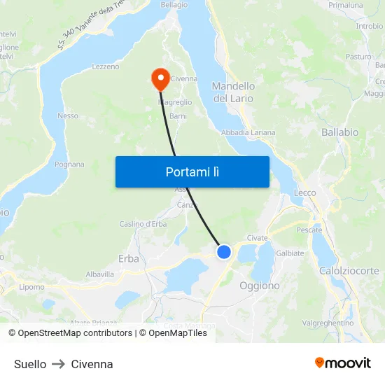 Suello to Civenna map