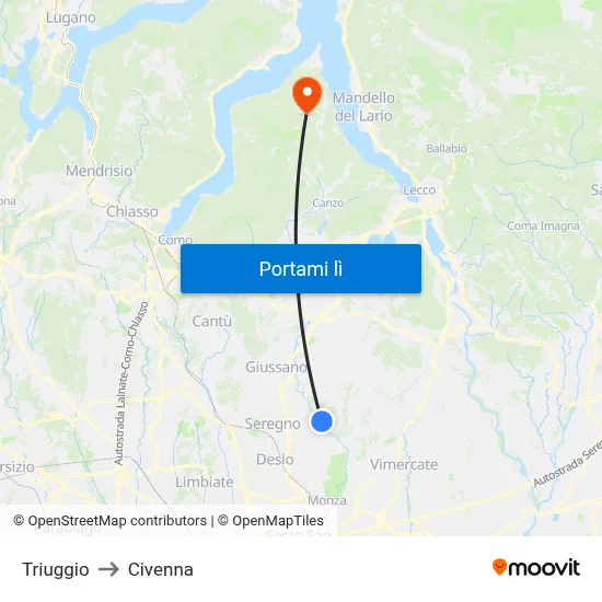 Triuggio to Civenna map