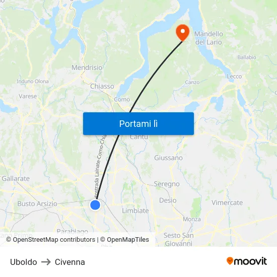 Uboldo to Civenna map