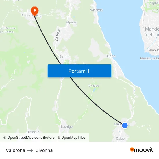 Valbrona to Civenna map