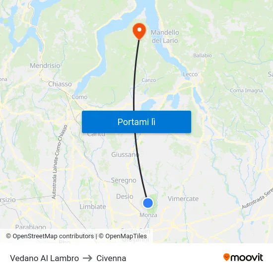 Vedano Al Lambro to Civenna map