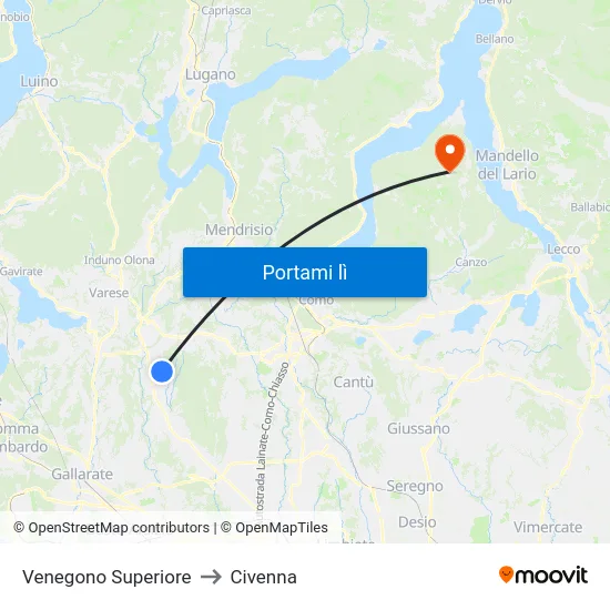 Venegono Superiore to Civenna map