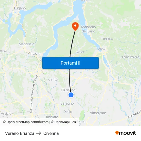 Verano Brianza to Civenna map
