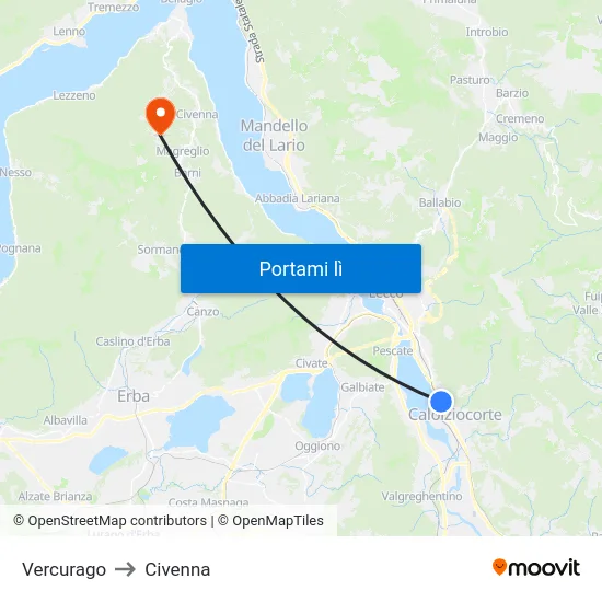 Vercurago to Civenna map