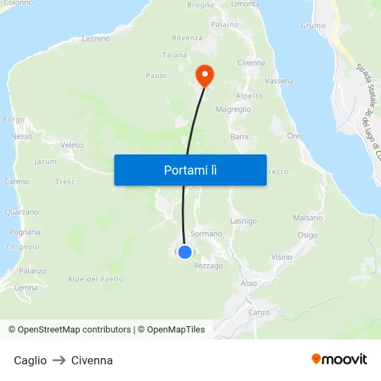 Caglio to Civenna map