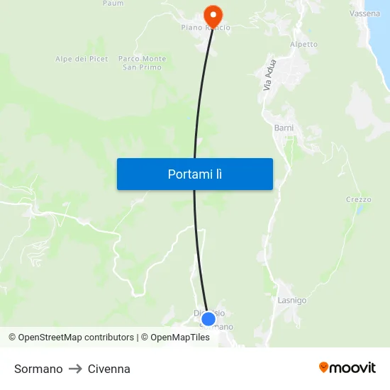 Sormano to Civenna map