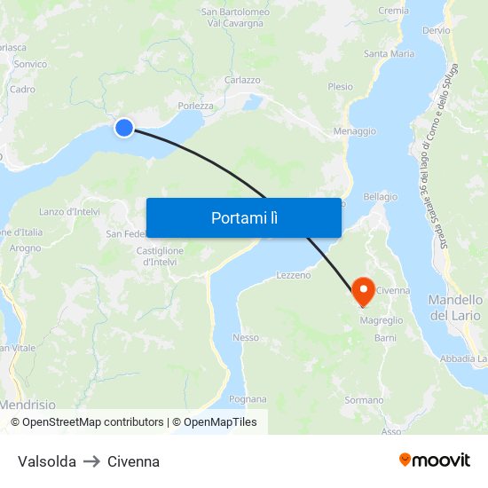 Valsolda to Civenna map