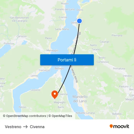 Vestreno to Civenna map