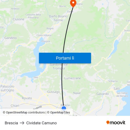 Brescia to Cividate Camuno map