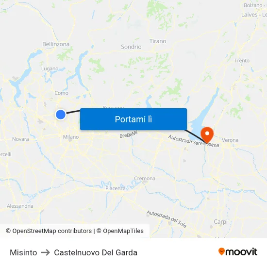 Misinto to Castelnuovo Del Garda map