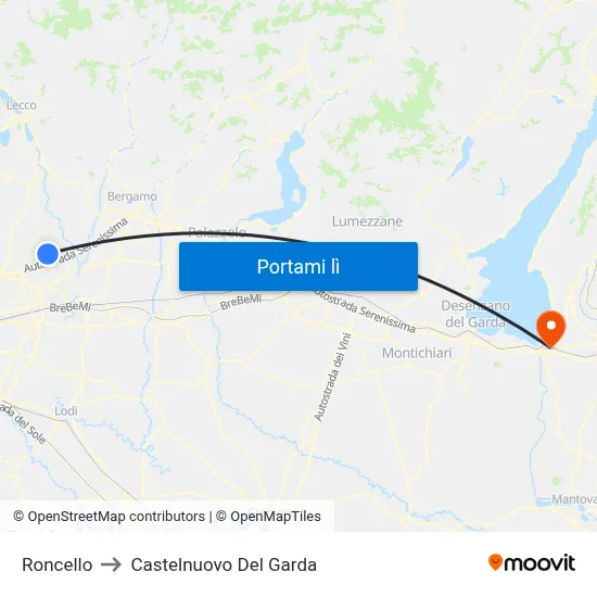 Roncello to Castelnuovo Del Garda map