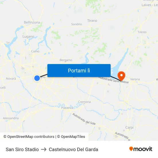 San Siro Stadio to Castelnuovo Del Garda map
