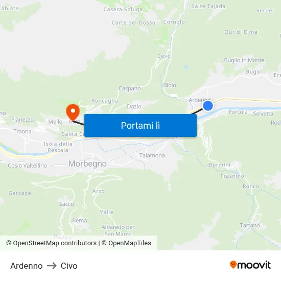 Ardenno to Civo map