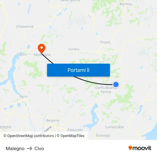 Malegno to Civo map