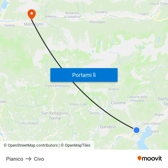 Pianico to Civo map