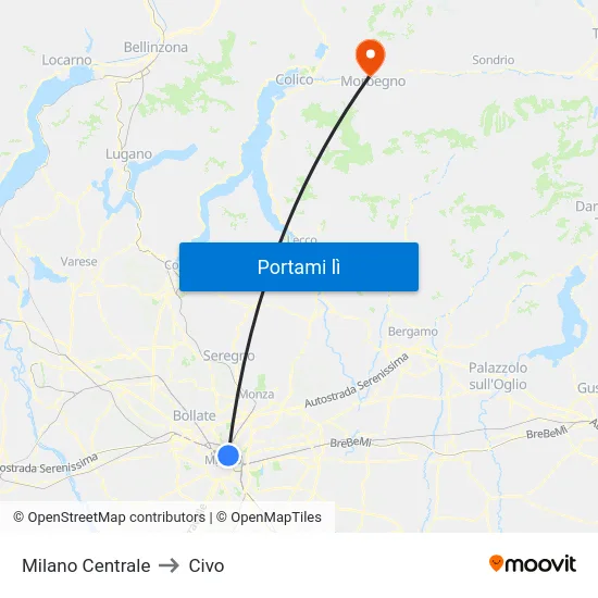 Milano Centrale to Civo map