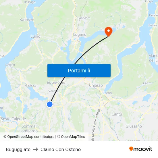Buguggiate to Claino Con Osteno map