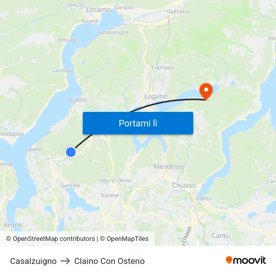 Casalzuigno to Claino Con Osteno map