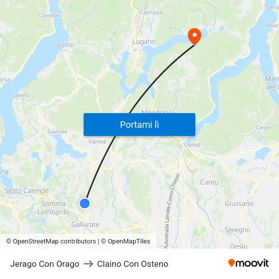 Jerago Con Orago to Claino Con Osteno map