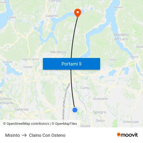 Misinto to Claino Con Osteno map