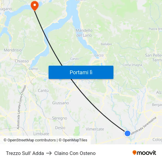 Trezzo Sull' Adda to Claino Con Osteno map