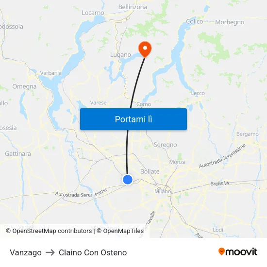 Vanzago to Claino Con Osteno map