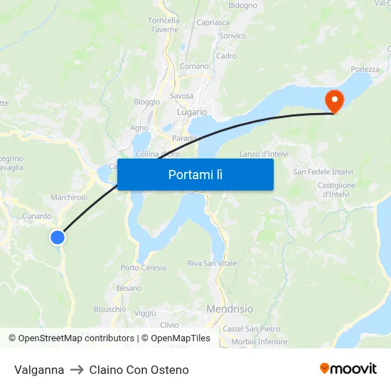 Valganna to Claino Con Osteno map