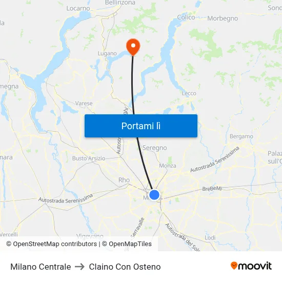 Milano Centrale to Claino Con Osteno map
