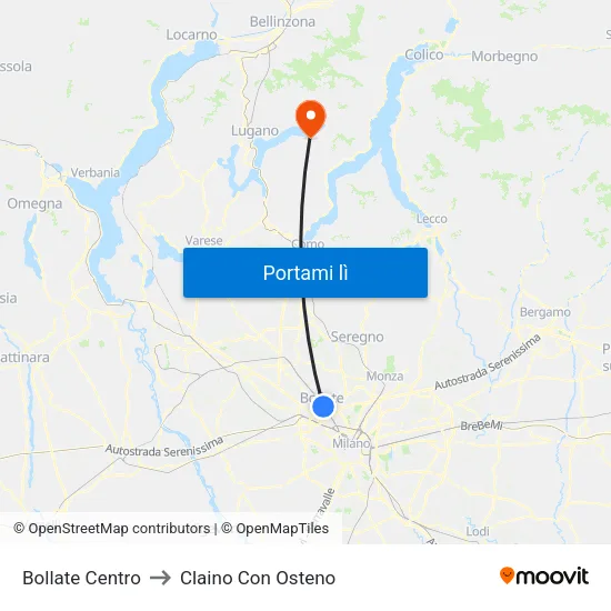Bollate Centro to Claino Con Osteno map