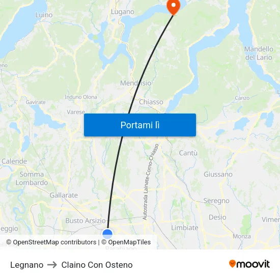 Legnano to Claino Con Osteno map