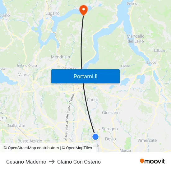 Cesano Maderno to Claino Con Osteno map