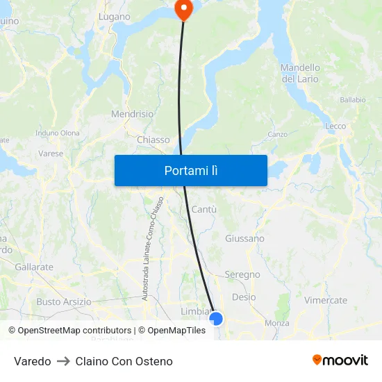 Varedo to Claino Con Osteno map