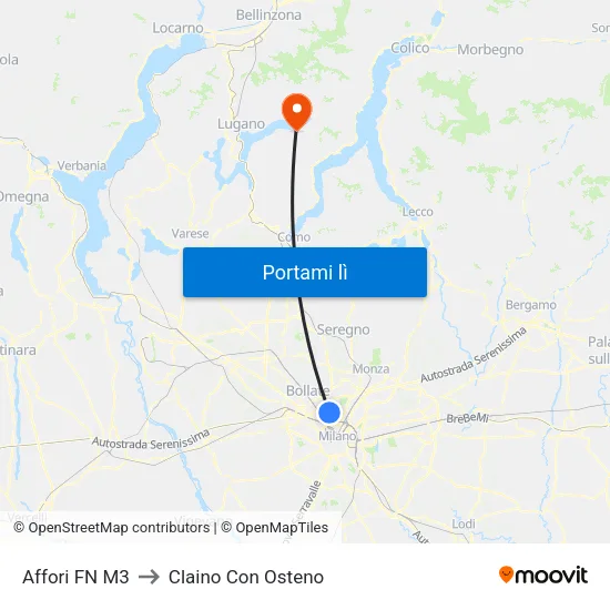 Affori FN M3 to Claino Con Osteno map