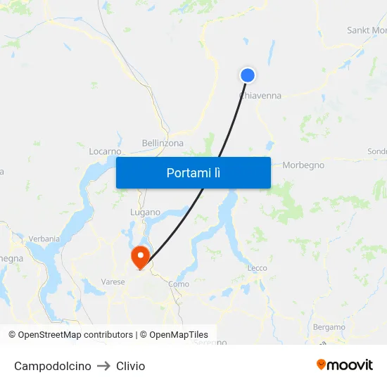 Campodolcino to Clivio map